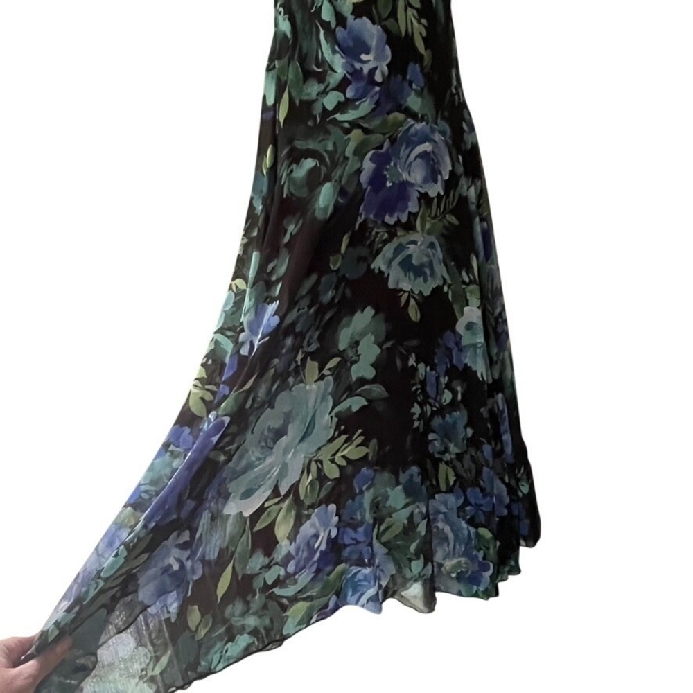 Connected Floral Handkerchief Hem Chiffon Midi Dress Size 16 Wedding Guest - Picture 3 of 8